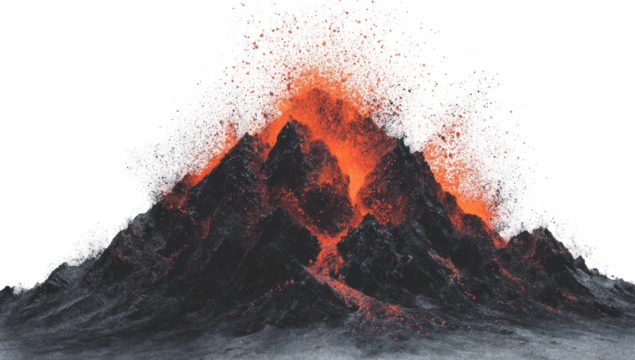 Volcanic eruption, fiery mountain,  magma exploding