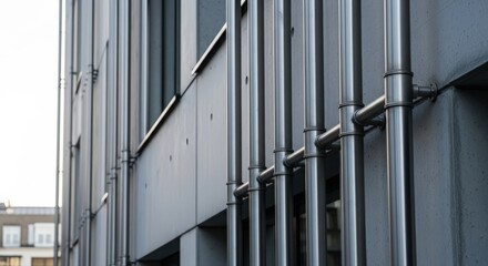 Obraz premium Modern architecture and exterior building structure. A close-up shot of a building's facade reveals a clean, contemporary design with metallic accents