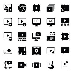 Glyph icons set for Movie multimedia