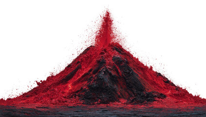 Erupting volcano, fiery red lava,  spilling ash