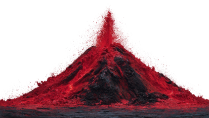 Erupting volcano, fiery red lava,  spilling ash
