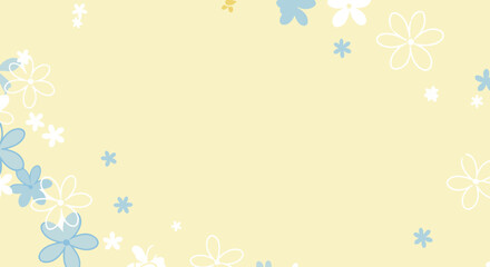 Pastel flower pattern on a light beige background. Simple, decorative flower arrangement with scattered pastel blue and yellow flowers, creating a cheerful and spring-like backdrop.
