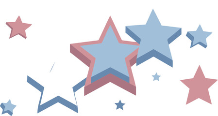 Obraz premium Abstract graphic design featuring multiple 3D stars in pastel colors. Floating 3D stars in a soft light background. Design + illustration graphic. for any use.