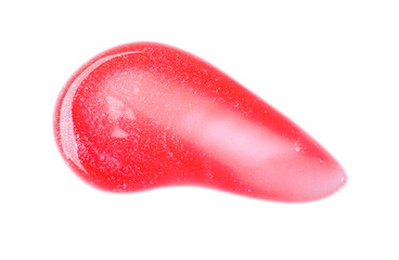 Bright red lip gloss isolated on white, top view