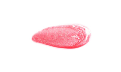 Bright red lip gloss isolated on white, top view