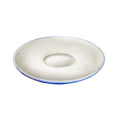 Ceramic plate in classic simple style as a piece of kitchen utensils and symbol of tea or coffee drinking,celebration or just a break.Hand drawn watercolor illustration isolated on white background