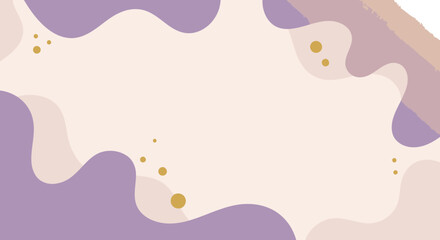 Abstract design with pastel purple and beige tones. Fluid, organic shapes and gold accents create a minimalist background.
