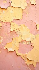 Peeling pastel paint reveals aged wall texture