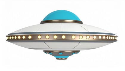 Vintage UFO isolated on white background 3D rendering
