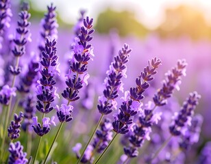 Obraz premium Vibrant lavender field bathed in sunlight