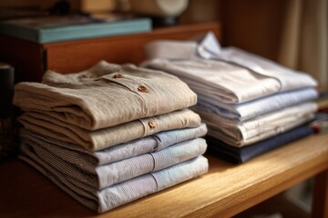 Neatly folded lightweight summer clothes being packed away, signaling a seasonal shift and organized transition.