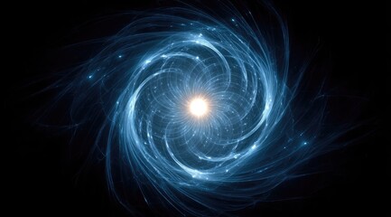 Glowing blue spiral nebula with bright core