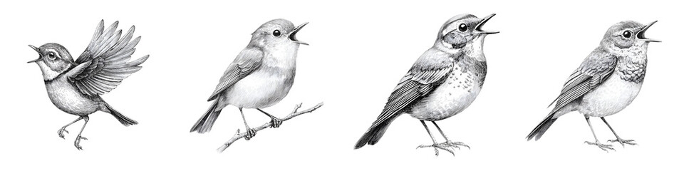 Hand-Drawn Singing Birds Illustration Set