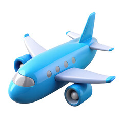 3d blue passenger airplane isolated on transparent background