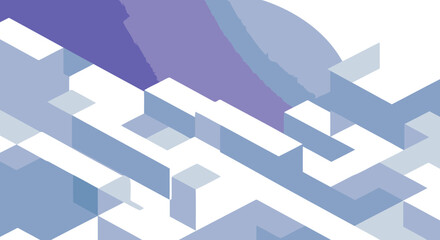 Obraz premium Abstract geometric shapes with light blue hues in a three-dimensional design. Complex overlapping forms in a soft color palette against a muted purple background.