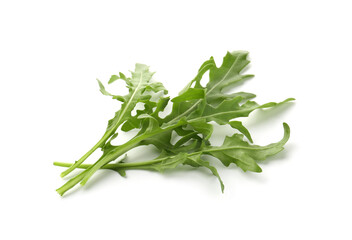 Fresh ripe green arugula leaves isolated on white