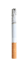 Cigarette butt with ash isolated on white