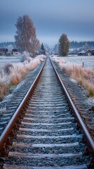Fototapeta premium Winter Railroad Track Perspective