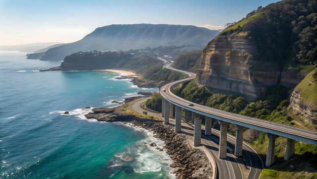 The road is a long, curving bridge that stretches over the ocean