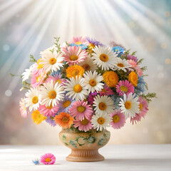 Bright and Cheerful Daisy Flower Bouquet in Vintage Vase &ndash; Colorful Floral Arrangement for Any Occasion