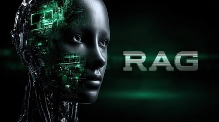 A robotic hand interacts with a glowing brain representation, showcasing the fusion of artificial intelligence. RAG (Retrieval Augmented Generation). LLM (Large Language Model)