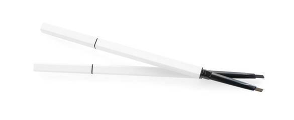 Two twist up eyebrow pencils isolated on white, top view