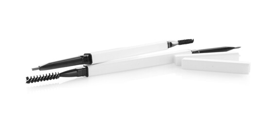 Two twist up eyebrow pencils isolated on white