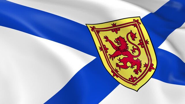 Photo realistic slow motion 4KHD flag of the Nova Scotia Province waving in the wind.  Seamless loop animation with highly detailed fabric texture in 4K resolution.