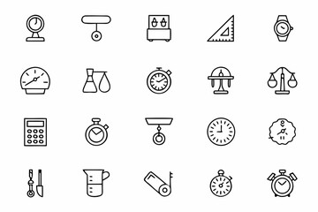 Fototapeta premium A functional and elegant bundle of measurement-related vector icons drawn in continuous line style. Designed for scientific projects, architectural brands, and makers.