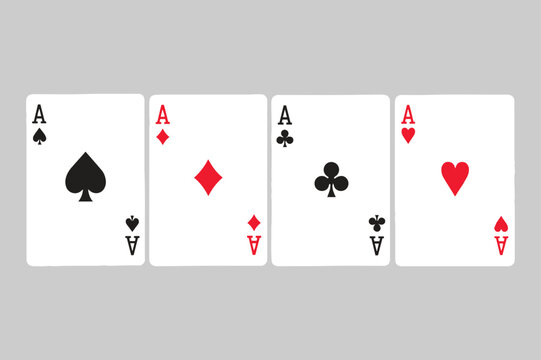 Vector art of four aces playing cards with spade, diamond, club and heart suits on a gray background isolated playing card game vector illustration isolated on white background