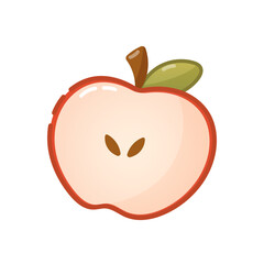 Cartoon apple half with seeds and leaf