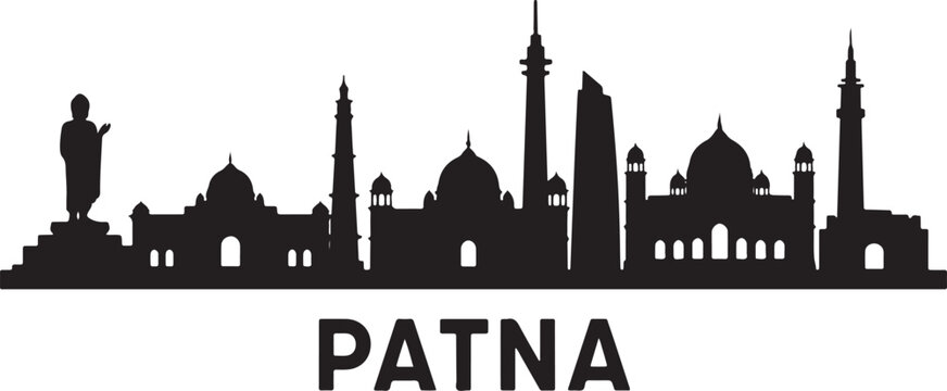 Vector art of patna city skyline silhouette, india, bihar, vector illustration of famous landmarks and tourist attractions isolated on white background isolated on white background