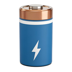 Blue battery with lightning bolt symbol isolated on transparent background