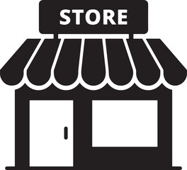 Vector art of black and white store icon isolated on white background representing a shop, market, or retail business building isolated on white background