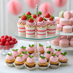  Elegant Pink Dessert Table &ndash; Rose Cake, Cupcakes & Macarons Party Display"