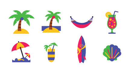 Summer vacation illustrations featuring tropical beach symbols