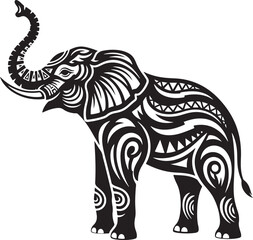 Vector art of elegant elephant with tribal pattern isolated on white background, a decorative design element for diverse creative and artistic projects isolated on white background