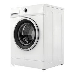 Modern white front load washing machine isolated on transparent background