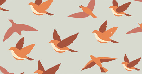 Obraz premium Abstract flying birds in muted terracotta and blush tones against a light gray background. A decorative design element, perfect for showcasing a nature theme in a print or digital media project.