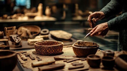 Examining ancient artifacts in a museum.