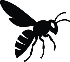 Silhouette wasp insect flying black and white vector illustrator