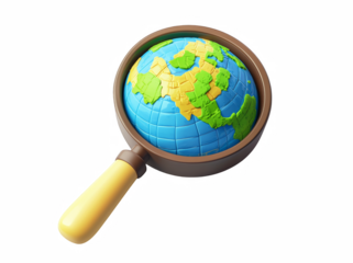 Explore world opportunities with globe and magnifying glass