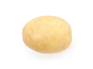 One fresh raw potato isolated on white, top view