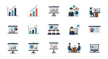 Business growth and analysis icons set for presentations and reports