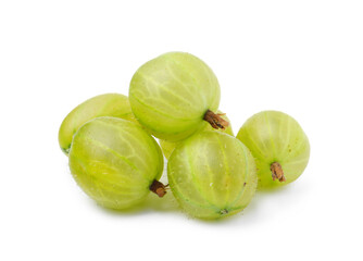 Many fresh green gooseberries isolated on white