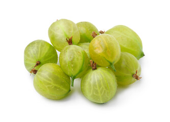 Many fresh green gooseberries isolated on white