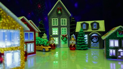 Festive Christmas village with colorful lighting