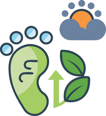 Illustrative graphic depicting concepts of carbon footprint reduction and environmental sustainability with clean lines and a modern aesthetic
