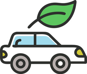 Stylized illustration of a car with a prominent green leaf integrated into its design suggesting eco friendliness nature or a sustainable journey