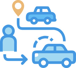 Modern ride sharing icon set featuring a car and location pin perfect for mobile apps and transportation services